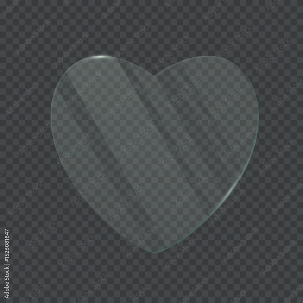 Aufkleber transparent glass frame with heart shape. 3d plastic blank screen isolated on on transparent backgro