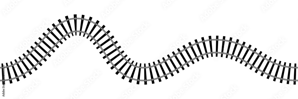 Aufkleber top view of curved railway isolated on white background. wavy railroad track with rails and ties. tr