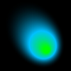 Abstract color blur neon round shape on black background. Neon colored bright blending blob with graduation effect. Glowing comet in dark space. Graphic vector illustration.