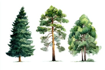 Watercolor painting of various tree species