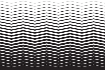 Zigzag stripe pattern with gradient thickness. Black and white chevron lines with optical illusion. Modern abstract geometric background. Digital vector illustration.