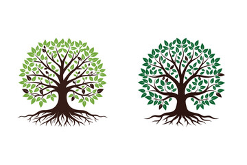 Tree Nature of Life Silhouette with Leaves and Roots Vector Illustration