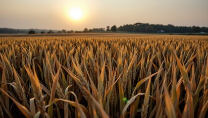 Harvesting wheat at sunset in a field nature photography rural landscape warm atmosphere