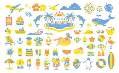 Summer Vacation and Beach Icon Set. Tropical Travel Illustration 
