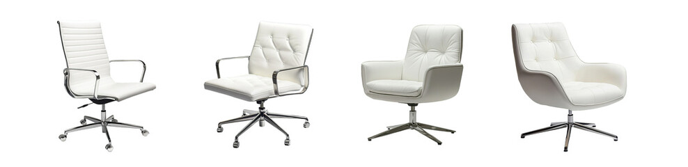 Obraz premium set of white office chairs with different designs. isolated on transparent background