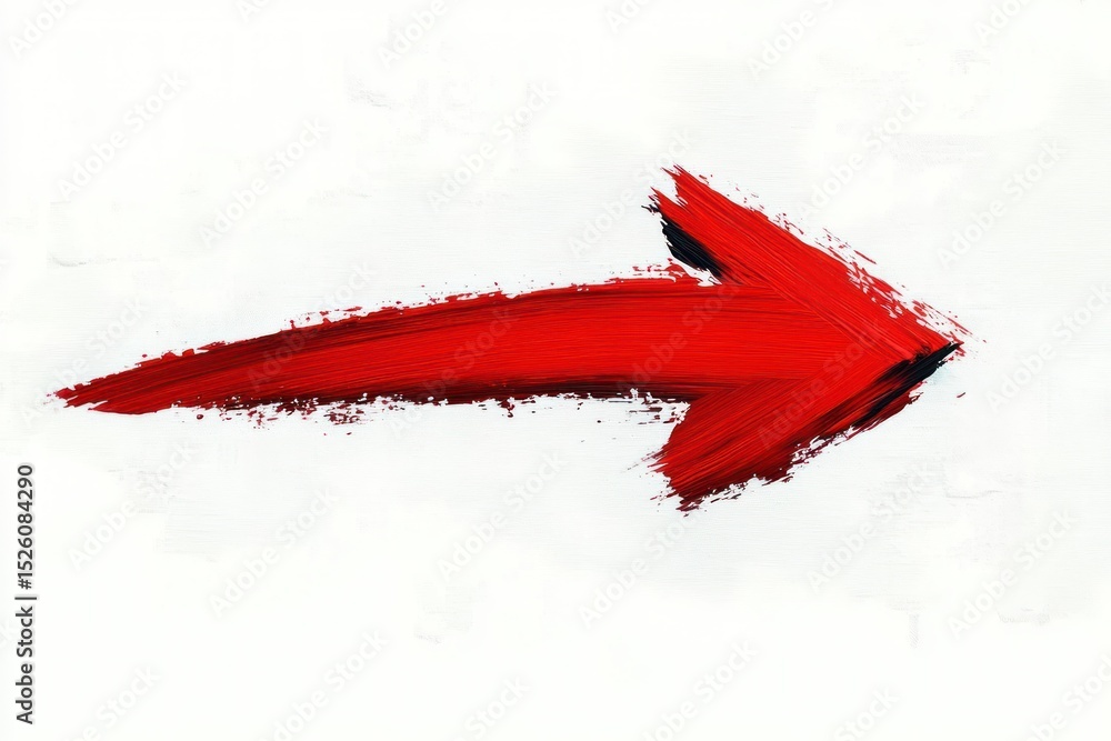 Poster bold red arrow painted on white background pointing to the right with visible brush strokes and slig