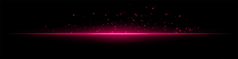 Pink flare burst. Single glowing horizontal beam with scattered particles and flare on dark background. Perfect for energy, tech, fire, sci-fi motion effects.