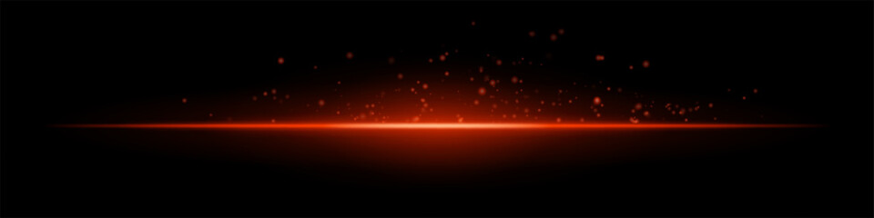 Red digital flare. Bright glowing line with soft radial particles on black background. Great for sci-fi, energy, digital wave, futuristic visual effects.