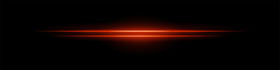 Orange sci-fi beam. Two horizontal glowing lines with central bright core and radial fade. Dark background gives tech feel. Suitable for energy, laser, futuristic design.