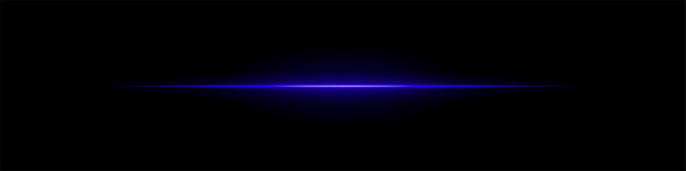 Blue light line. Single sharp glowing beam with soft radial fade on dark background. Ideal for tech, sci-fi, speed, futuristic visual effects.