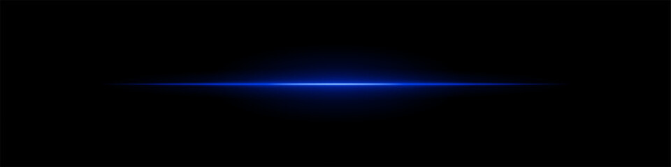 Blue light line. Single sharp glowing beam with soft radial fade on dark background. Ideal for tech, sci-fi, speed, futuristic visual effects.