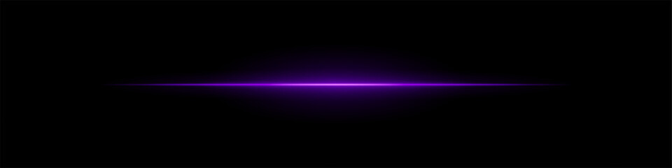 Fototapeta premium Purple light line. Single sharp glowing beam with soft radial fade on dark background. Ideal for tech, sci-fi, speed, futuristic visual effects.