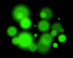 Obraz premium Green light bokeh. Soft blurry circles in random size and opacity on dark background. Atmospheric and abstract, fits dreamy, festive, or sci-fi themes.