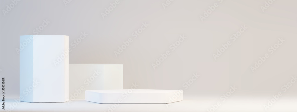 Poster white minimal stage composition with geometric platform. clean modern pedestal display for product s