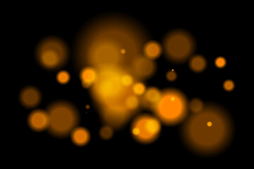 Orange glowing bokeh. Warm blurred light circles scattered with soft halos on black. Fits celebration, fire, energy, visual atmosphere design.
