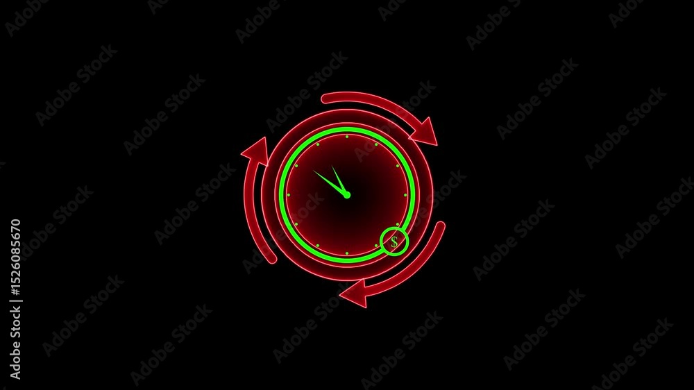Poster glowing neon clock icon analog clock on the black background . neon clock face. glowing digital watc
