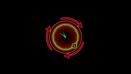 Glowing neon Clock icon analog clock on the black background . Neon clock face. Glowing Digital Watch.