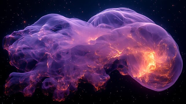 Abstract depiction of a nebula with violet and orange hues in deep space