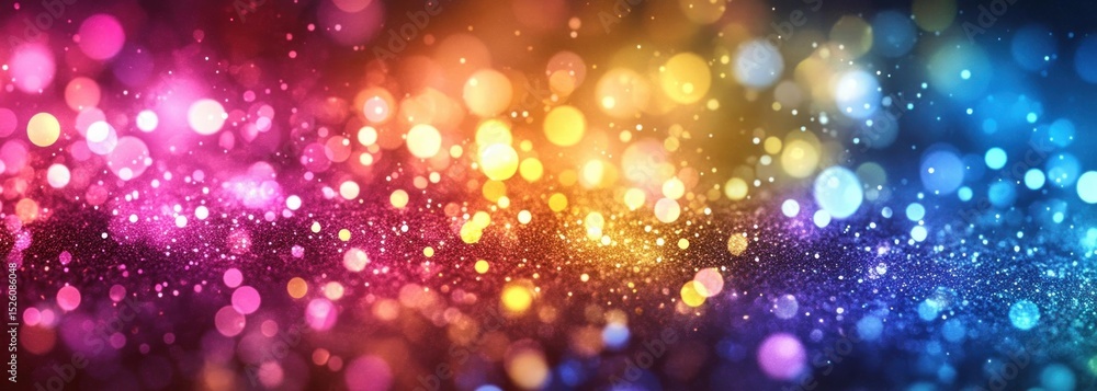 Poster colorful sparkling bokeh lights with glitter particles creating a vibrant festive and magical atmosp