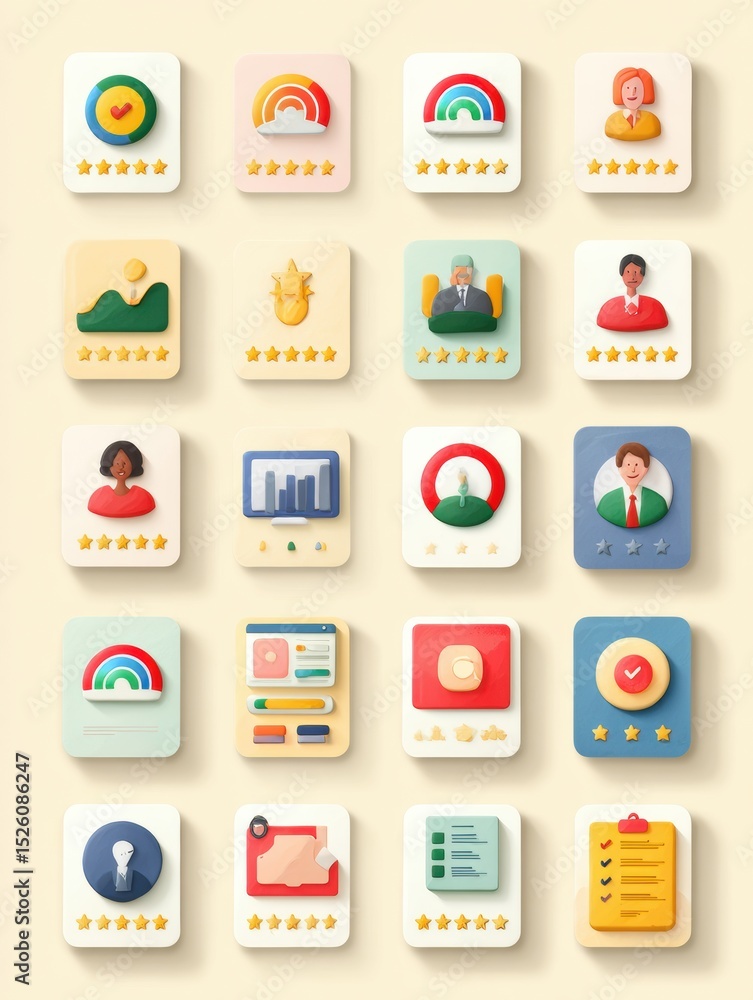 Aufkleber Unique Daily Self-Rating Infographic Template With Colorful Icons and Varied Layouts Suitable for Personal Tracking or Creative Projects