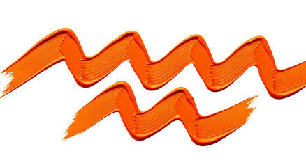 Obraz premium Orange paint strokes forming the astrological sign Aquarius isolated on transparent background.