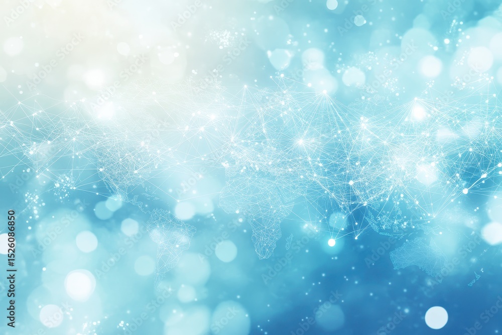 Poster digital representation of a global network over a light blue background showcasing connections and d