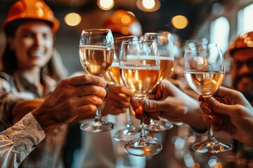 Architects and engineers celebrating the completion of a building project.