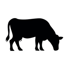 Cow silhouette vector illustration in eating pose