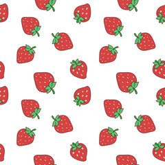 Cute Strawberry Seamless Pattern on White Background