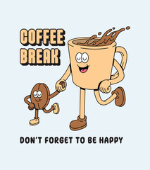 coffee and baby coffee cute retro cartoon illustration