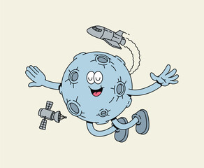 moon in the sky retro cute illustration