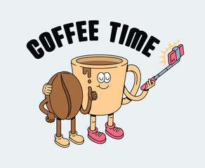 coffee and bean retro cute illustration