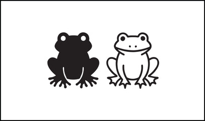 Frog vector in solid black and outline amphibian animal style