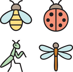Ant beetle mantis dragonfly icon set