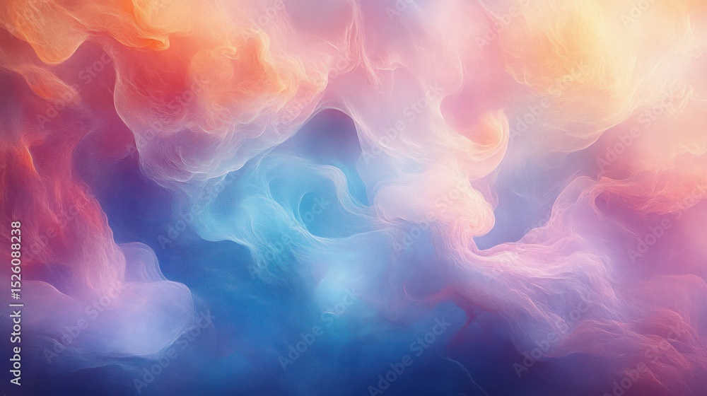 Poster abstract swirling clouds of soft pastel colors blending seamlessly from warm pinks and oranges to co