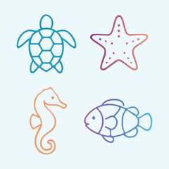 Sea creature outline icon set