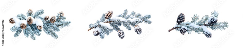 Aufkleber set of sprigs of frosted evergreen branches with pine cones. isolated on transparent background