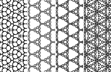 Elegant Black and White Geometric Seamless Patterns Design for Textile Printing and Backgrounds
