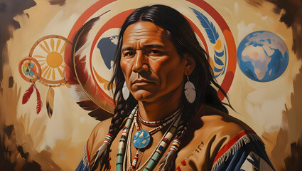 Fototapeta premium American native aboriginal man, International Day of the World's Indigenous Peoples