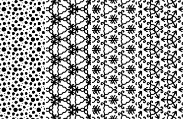 Stylish Black and White Seamless Patterns Set for Design Projects:  Geometric Textile Prints Backgrounds Repeating Texture