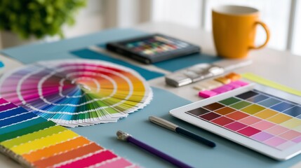 Color palette creation with swatches and tools in a bright workspace