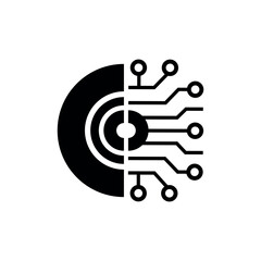 Obraz premium Tech half circle vector logo with circuit lines