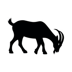 Grazing goat silhouette vector illustration in side view