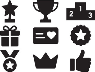 Vector set of reward flat icons in black silhouette, Professional graphic design clipart set 2D illustration