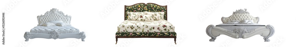 Poster set of ornate beds in various styles. isolated on transparent background