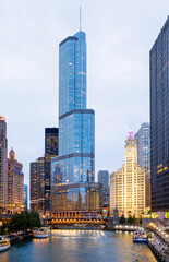 Scenic view of downtown Chicago during sunset