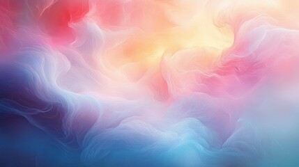 Obraz premium Abstract swirling clouds of vibrant colors blending from deep blues and purples to warm pinks, reds, and bright yellows creating a dreamy, ethereal atmosphere