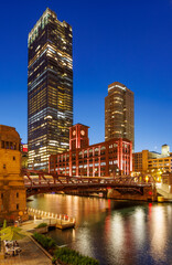 Scenic view of downtown Chicago during sunset