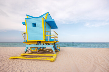 Colorful lifeguard tower on Miami Beach