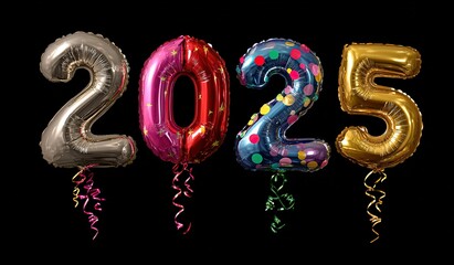 Fototapeta premium Minimalist 2025 Celebration Design with Balloons, Ribbons and Numbers